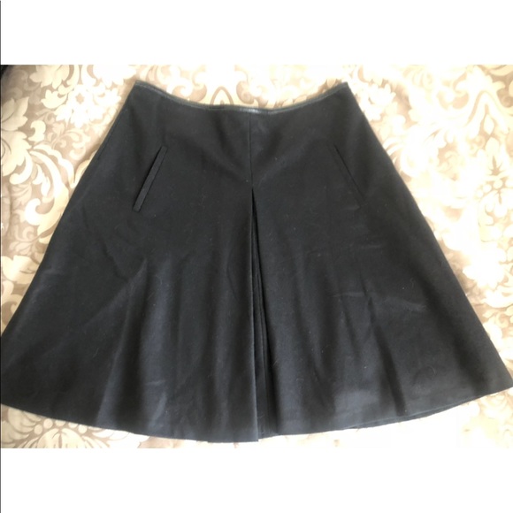 Akris Midi Skirt Black Wool & Leather Trim Pleat - Picture 3 of 8